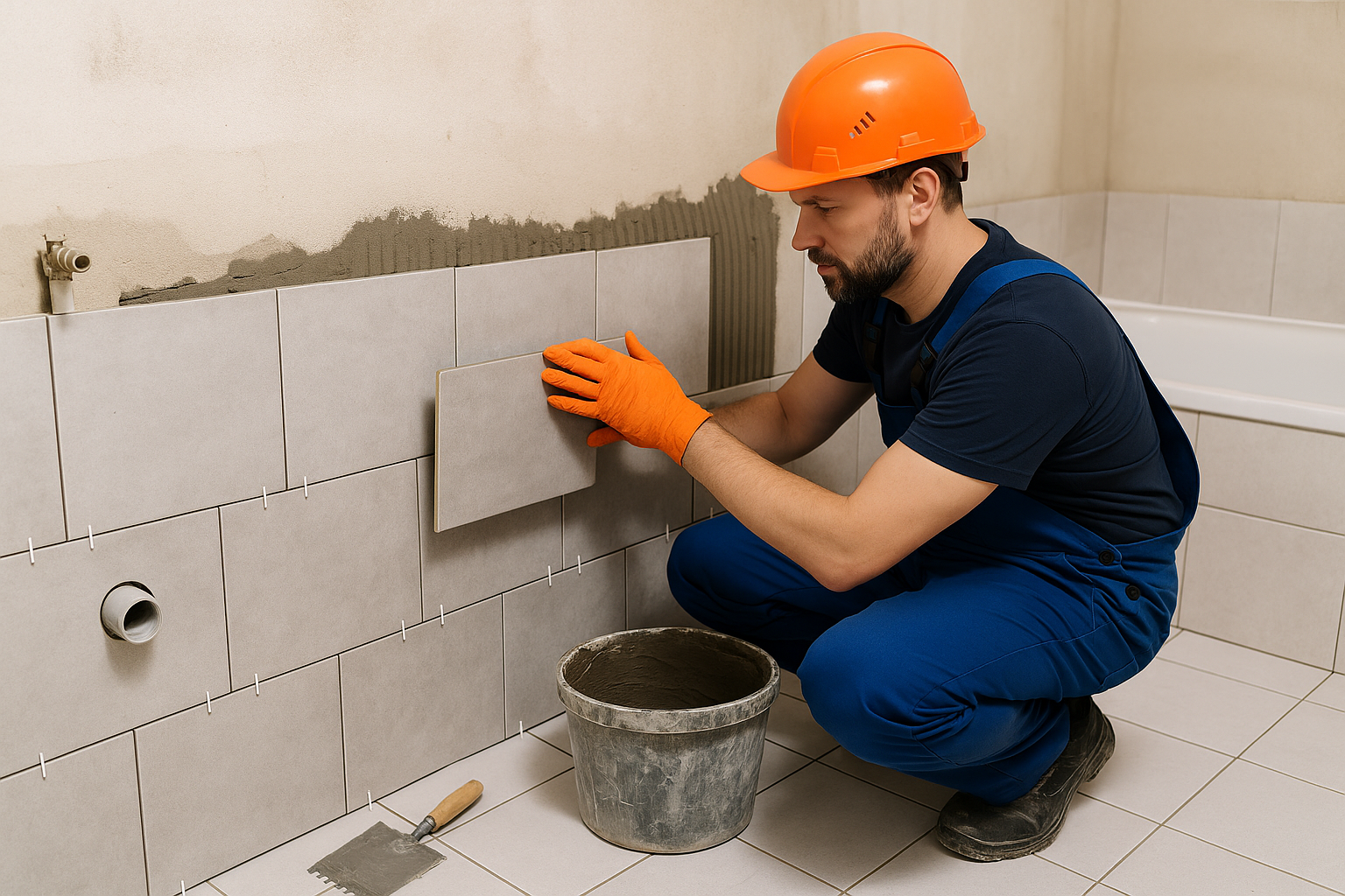 keramičar postavlja pločice u kupatilu u Beogradu