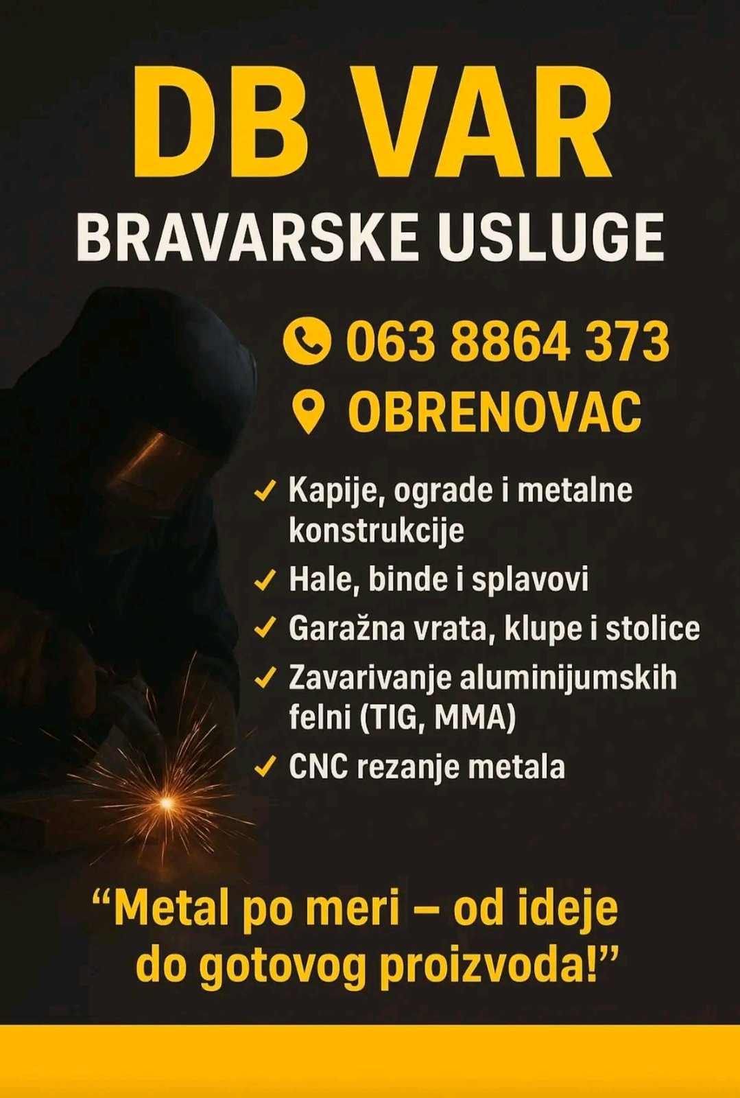 Bravar Obrenovac – DB VAR (Danilo Bošković), bravarske usluge, zavarivanje i CNC rezanje metala