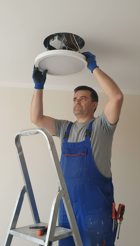 Električar Srdjan u Begaljici tokom popravke elektro-instalacija u domaćinstvu.
