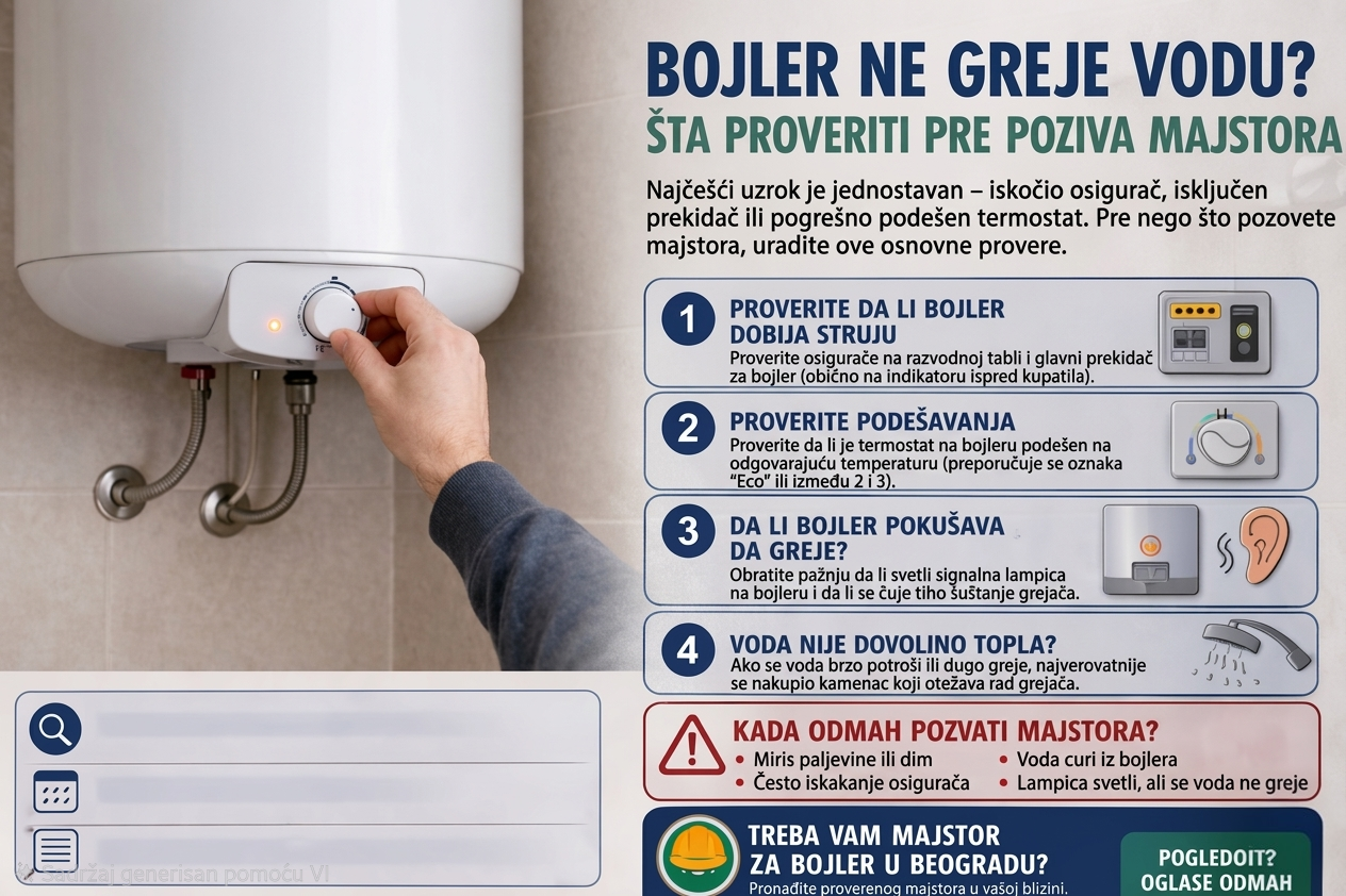 Bojler ne greje vodu – šta proveriti pre poziva majstora u Beogradu