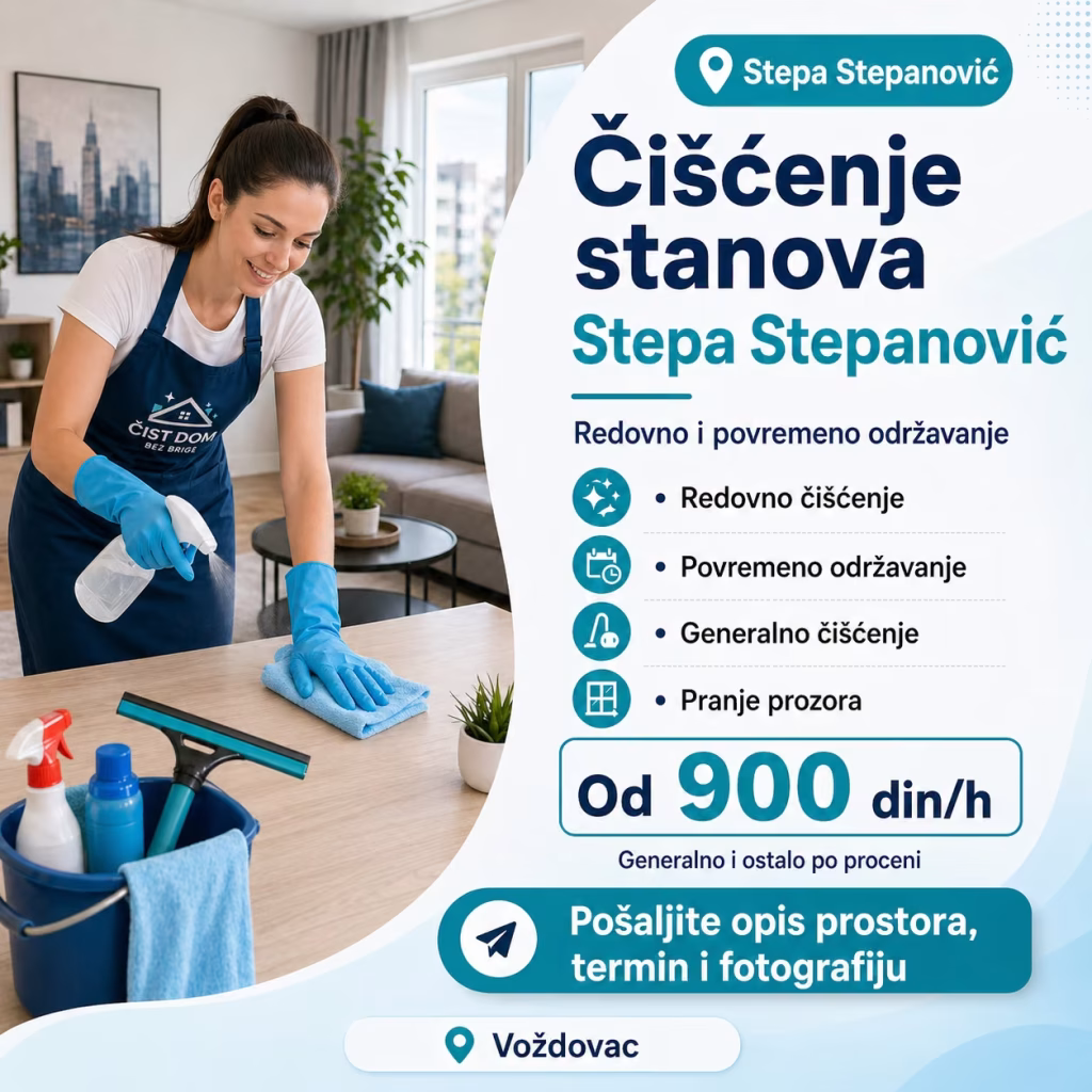 Či&scaron;ćenje stana u naselju Stepa Stepanović, brisanje stola i redovno održavanje prostora.