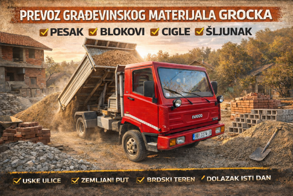 Prevoz građevinskog materijala Grocka 4x4 kiper pesak &scaron;ljunak blokovi cigle