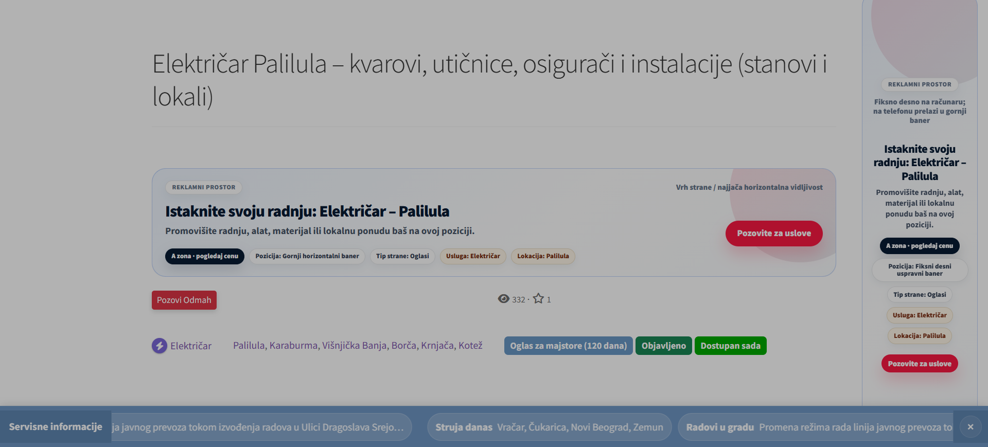 Primer banera na stranici majstora